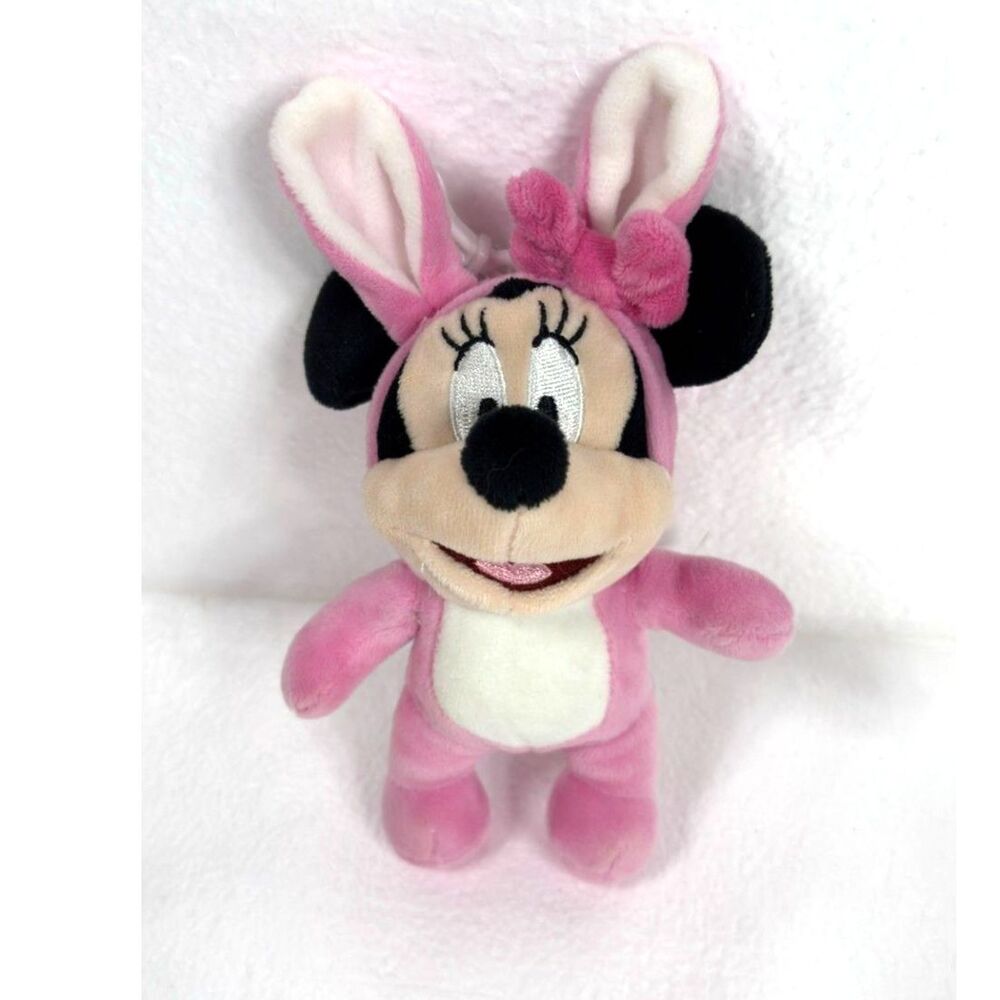 Disney Baby Pink Minnie Mouse Easter Bunny Plush 6" Bag Clip On